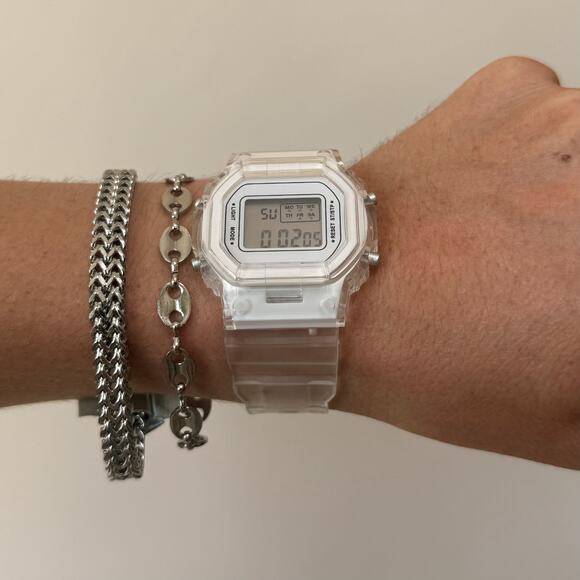Clear Digital Watch White Accents Unisex Y2K Style Quartz New - Picture 2 of 12